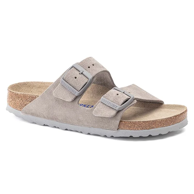 Weekend Exclusive Women's Arizona Soft Footbed Suede Leather Sandals in Stone Coin