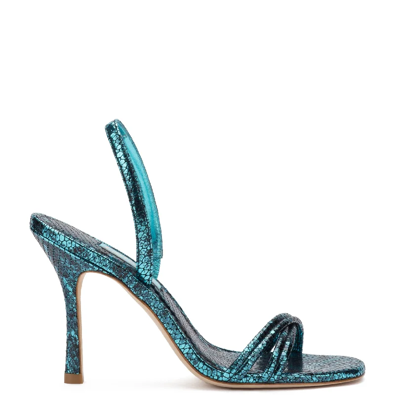 Annie Sandal In Aqua Metallic Stamped Leather