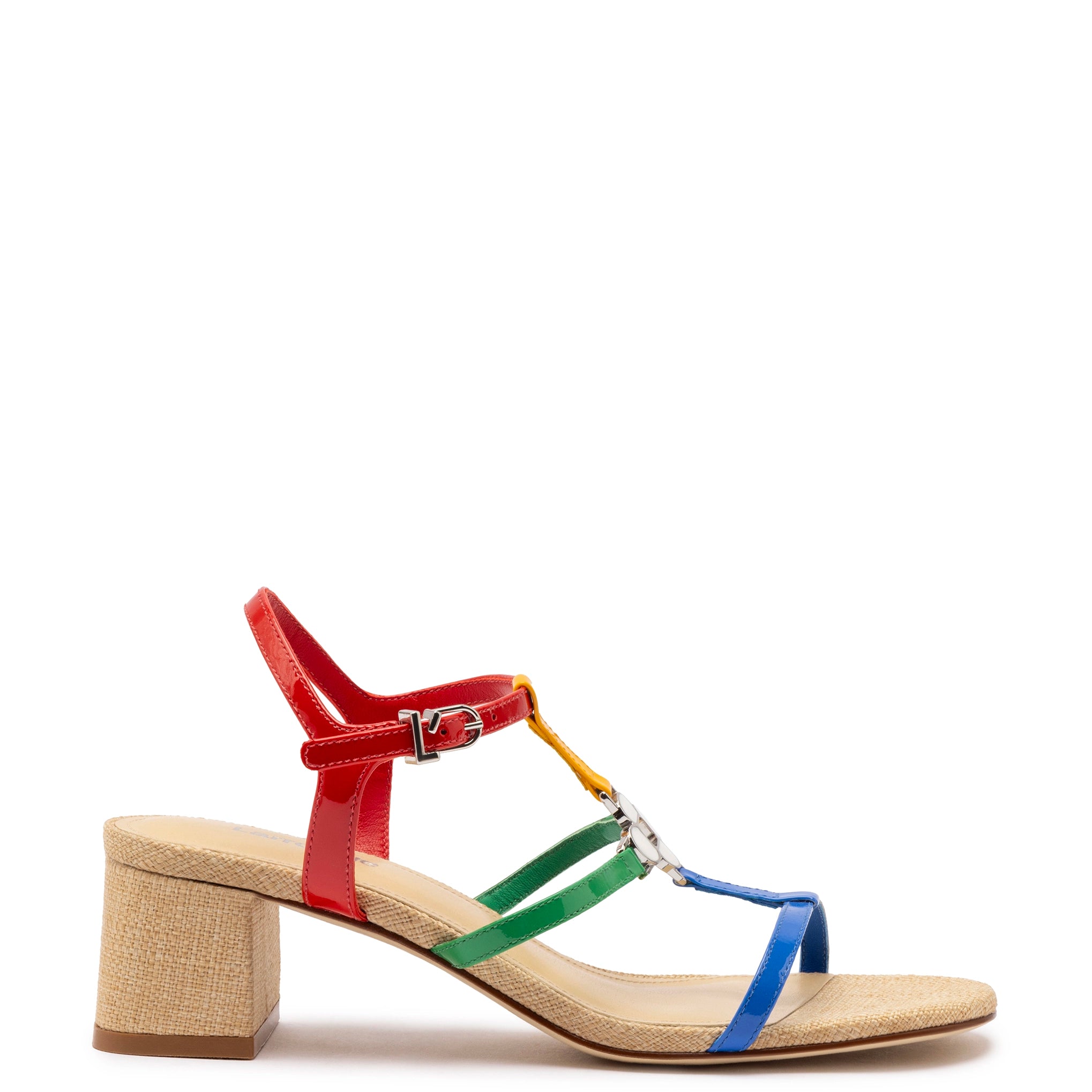 Hana Block In Multicolor Patent Leather and Raffia