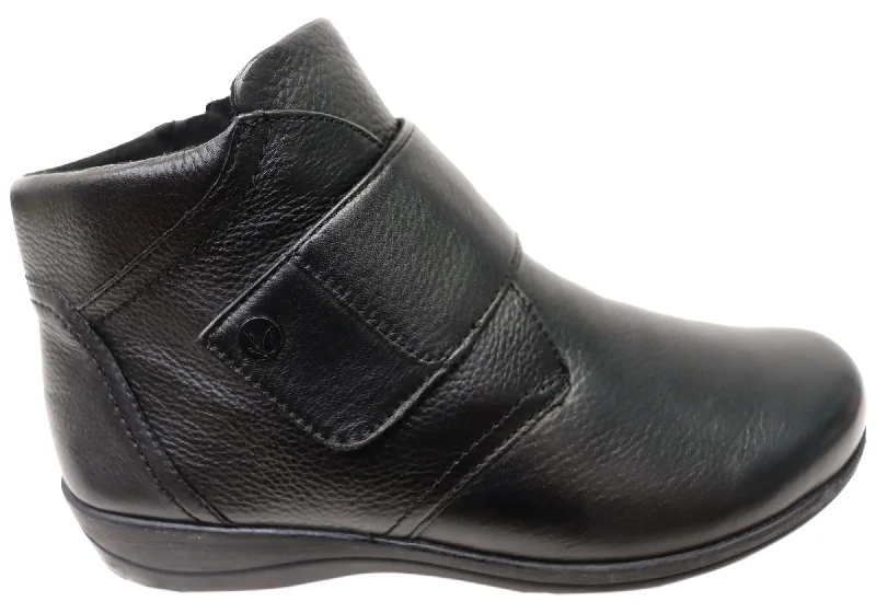 Comfortable Slip-Resistant Shoes Caprice Nessie Womens Extra Wide Leather Adjustable Strap Ankle Boots