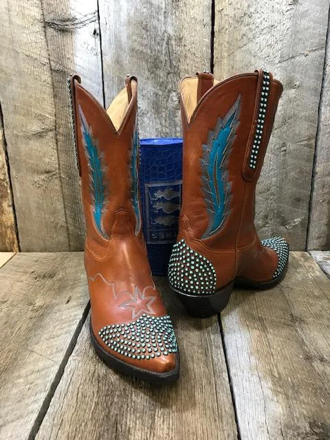 Slip-Resistant Footwear Promotion Turquoise Stone & Buffalo Calf Tres Outlaws Women's Classic Boot 2114 *