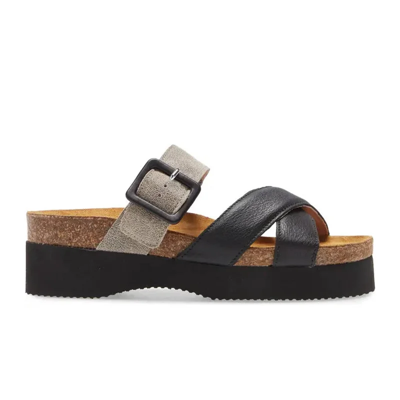 Don't Miss Out Naot Juliette Slide Sandal (Women) - Soft Black Leather/Spec Beige